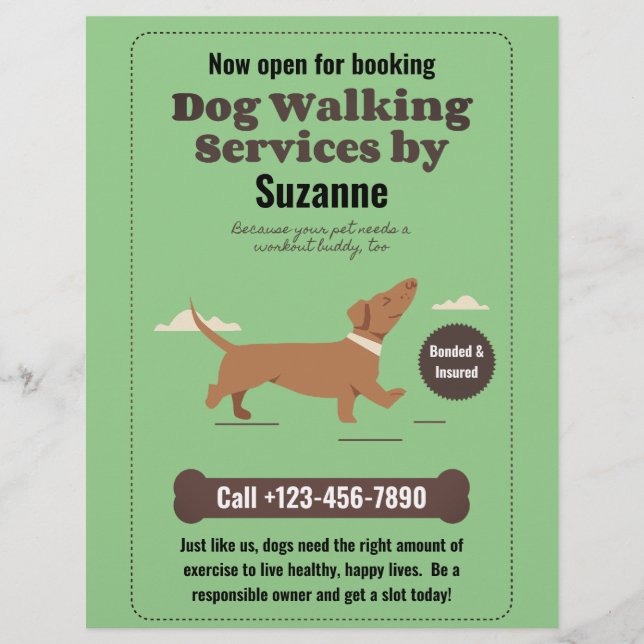 Dog Walking Services von Suzanne Dachshund Flyer (Vorne)
