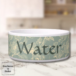 Dog Water Bowl - Sage Green Botanical, Name Napf