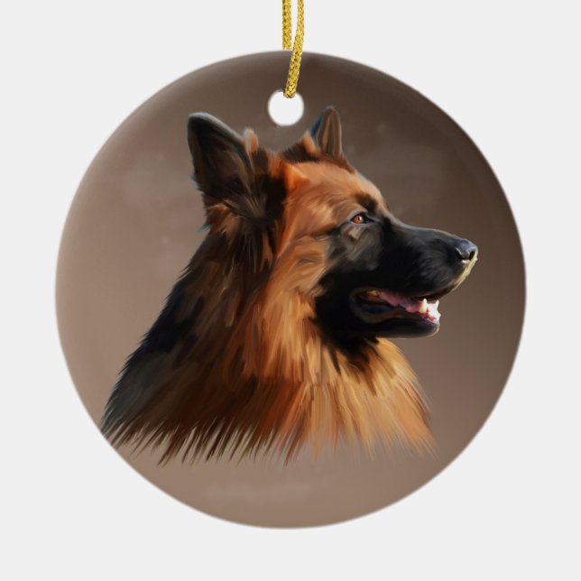 Dog Watercolor - Portrait of German Shepherd Keramikornament (Vorne)