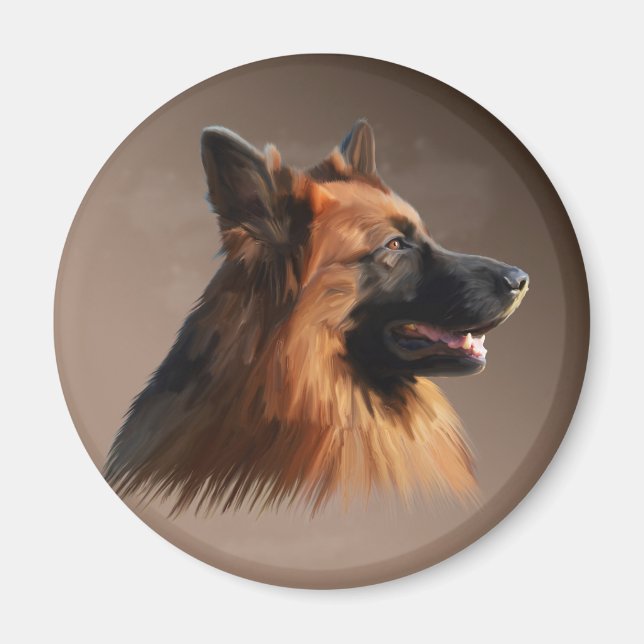 Dog Watercolor - Portrait of German Shepherd Magnet (Vorne)
