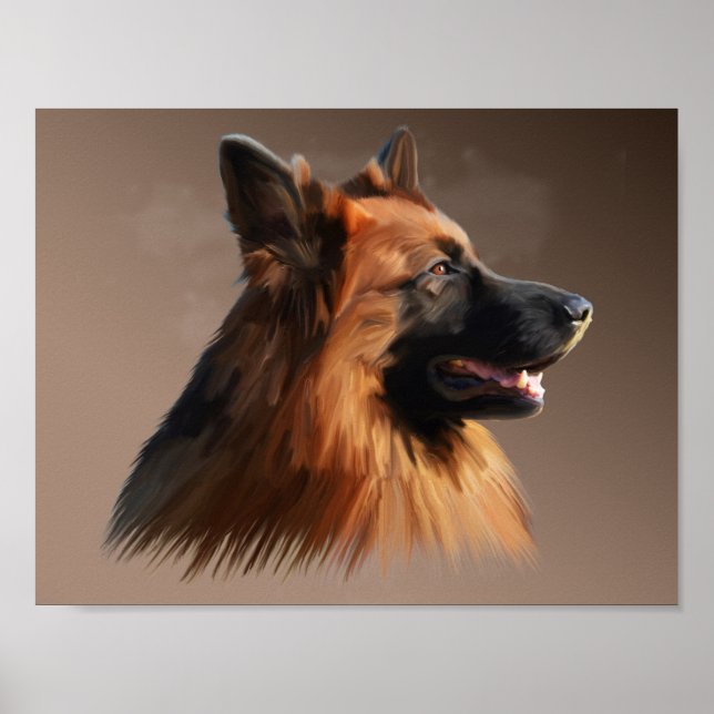 Dog Watercolor - Portrait of German Shepherd Poster (Vorne)