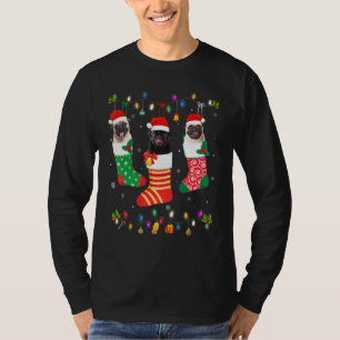 Dog Weihnachtslicht Drei Mops Hund in Weihnachten T-Shirt
