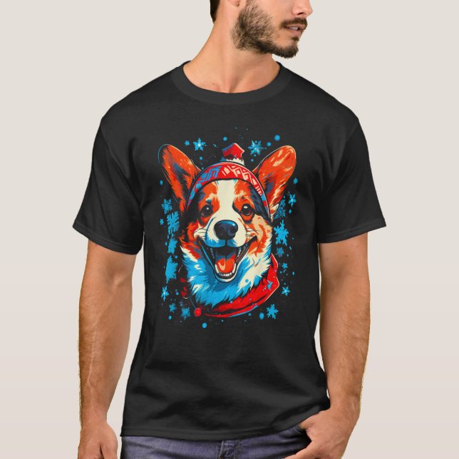 Dog Welsh Corgi Christmas Santa Hat T-Shirt (Vorderseite)