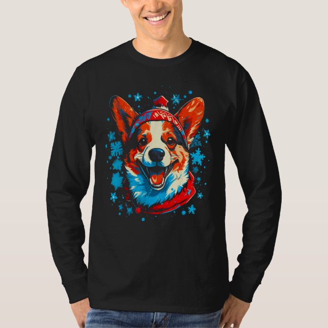 Dog Welsh Corgi Christmas Santa Hat T-Shirt (Vorderseite)