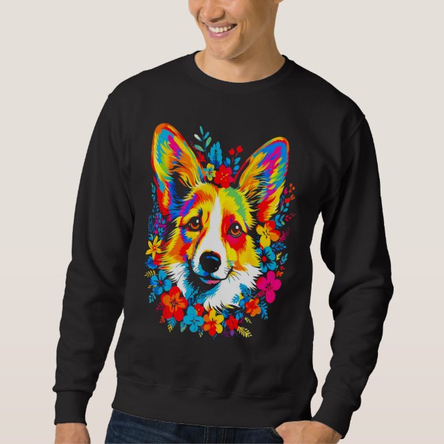 Dog Welsh Corgi Flowers Peace Sweatshirt (Vorderseite)