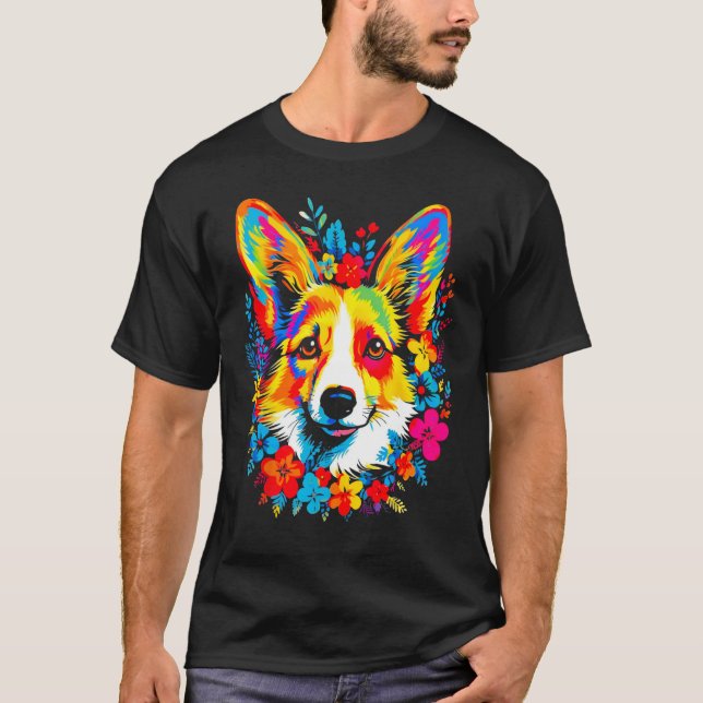 Dog Welsh Corgi Flowers Peace T-Shirt (Vorderseite)