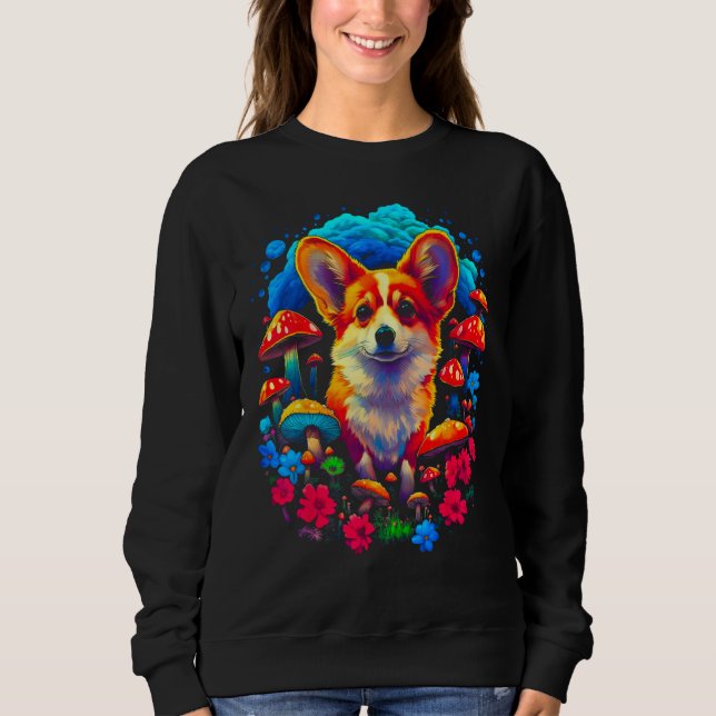 Dog Welsh Corgi Mushroom Sweatshirt (Vorderseite)
