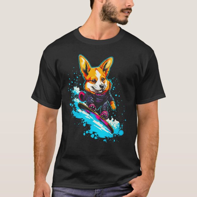 Dog Welsh Corgi Snowboard T-Shirt (Vorderseite)