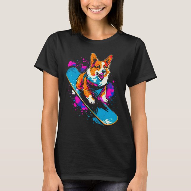Dog Welsh Corgi Snowboarder T-Shirt (Vorderseite)