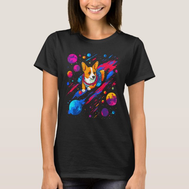 Dog Welsh Corgi Space Planet Universe T-Shirt (Vorderseite)