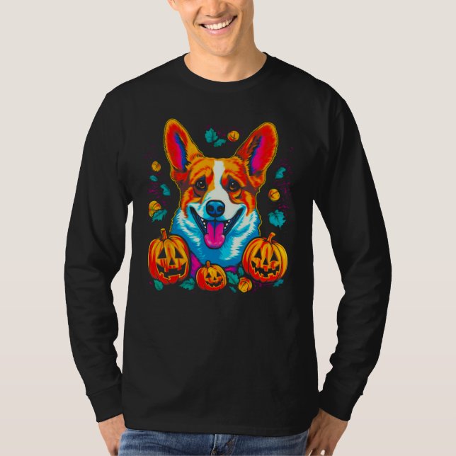 Dog Welsh Corgi Spooky Pumpkin Halloween T-Shirt (Vorderseite)