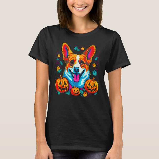 Dog Welsh Corgi Spooky Pumpkin Halloween T-Shirt (Vorderseite)