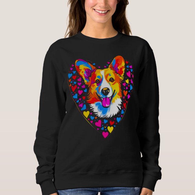 Dog Welsh Corgi Yellow Blue Red Heart Sweatshirt (Vorderseite)