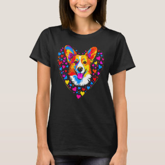 Dog Welsh Corgi Yellow Blue Red Heart T-Shirt
