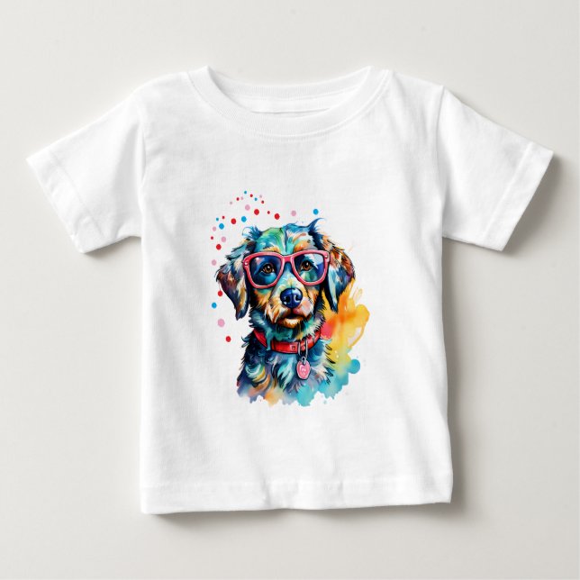 Dog with Glasses Baby T-shirt (Vorderseite)
