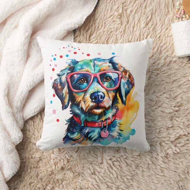 Dog with Glasses Kissen (Decke)