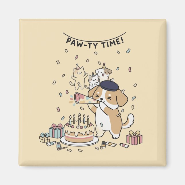 Dog With Party Horn Cute Kawaii Home Decor Art Magnet (Vorne)