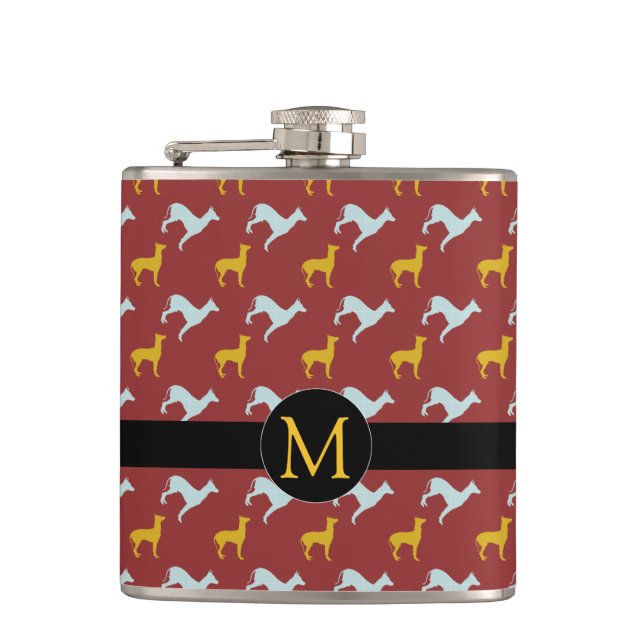 Dog Year 2018 Zodiac Birthday Monogram Flask Flachmann (Vorderseite)