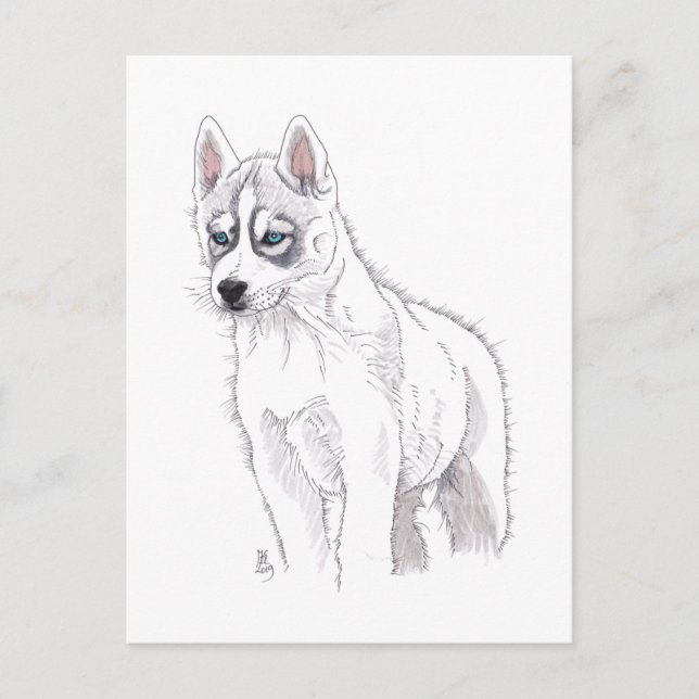 DogAugust 2019 Sibirische Husky-Welpenpostkarte Ankündigungspostkarte (Vorderseite)