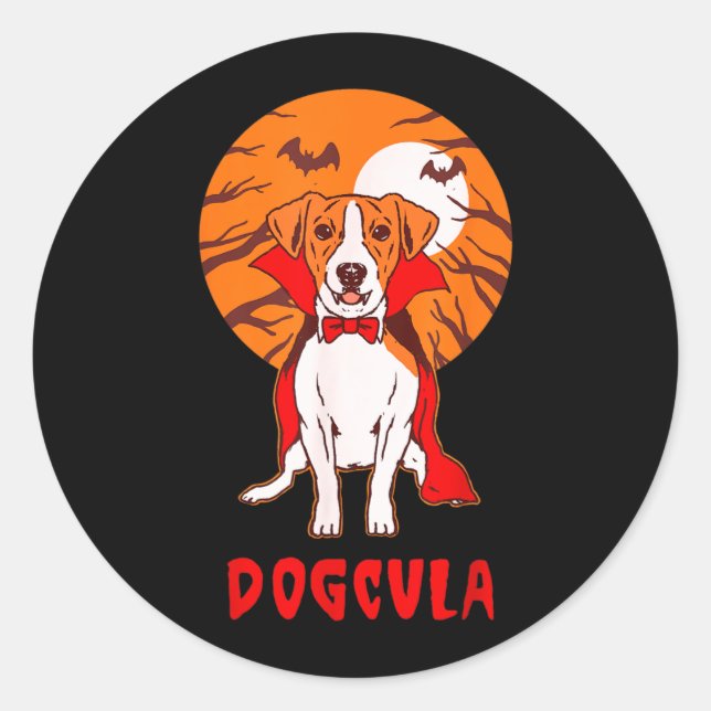 Dogcula Hundewitz Funny Halloween Runder Aufkleber (Vorderseite)