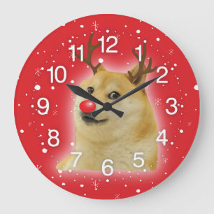 Doge Dogright Doggo Dog Weihnachtsmeme Karte rot Große Wanduhr
