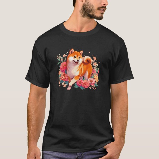 Doge Meme Lover Flowers Shiba Inu  T-Shirt (Vorderseite)