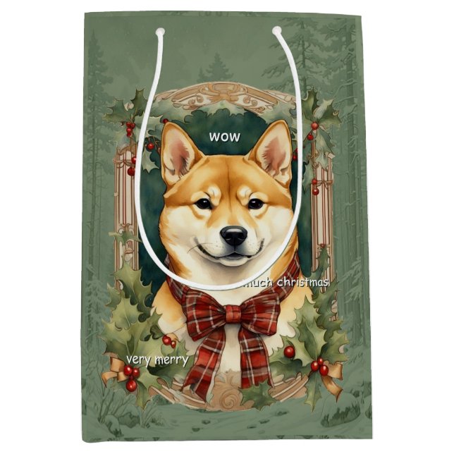 Doge (Shiba Inu) Weihnachten Mittlere Geschenktüte (Vorderseite)