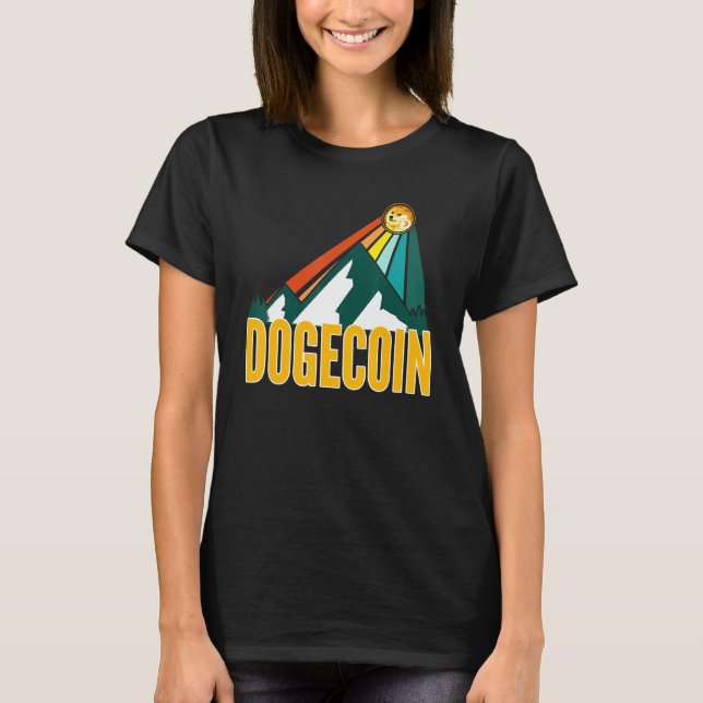 Dogecoin Dog Crypto Mountain Sun Rays Cryptocurry T-Shirt (Vorderseite)