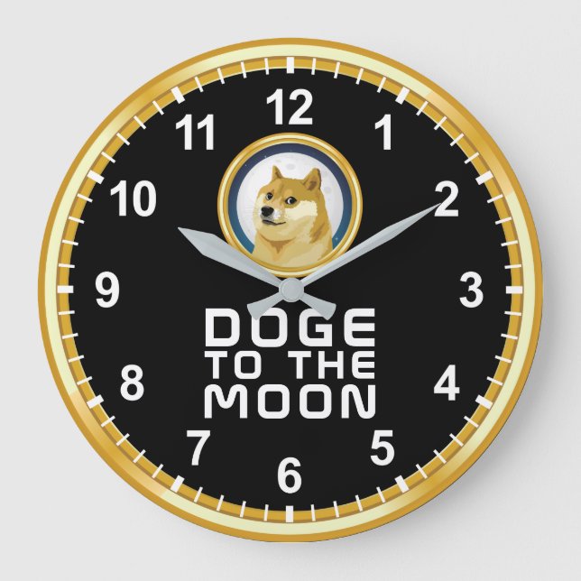 Dogecoin-Dose an den Mondmarkt Krypto-Hodl Große Wanduhr (Vorderseite)