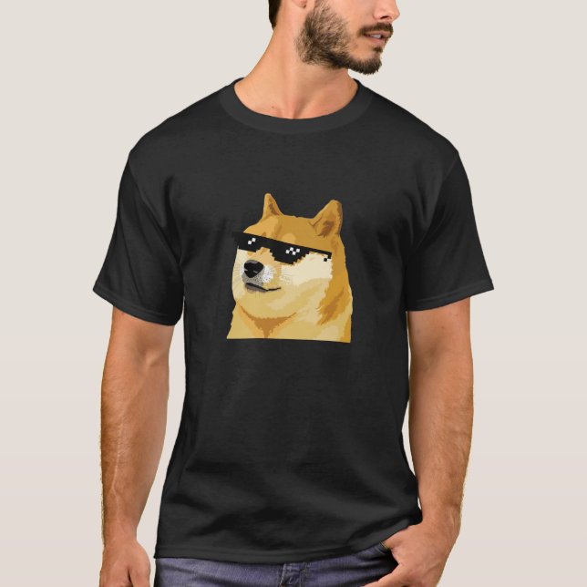 Dogecoin Hund mit Sonnenbrille Kryptowährung T-Shirt (Vorderseite)