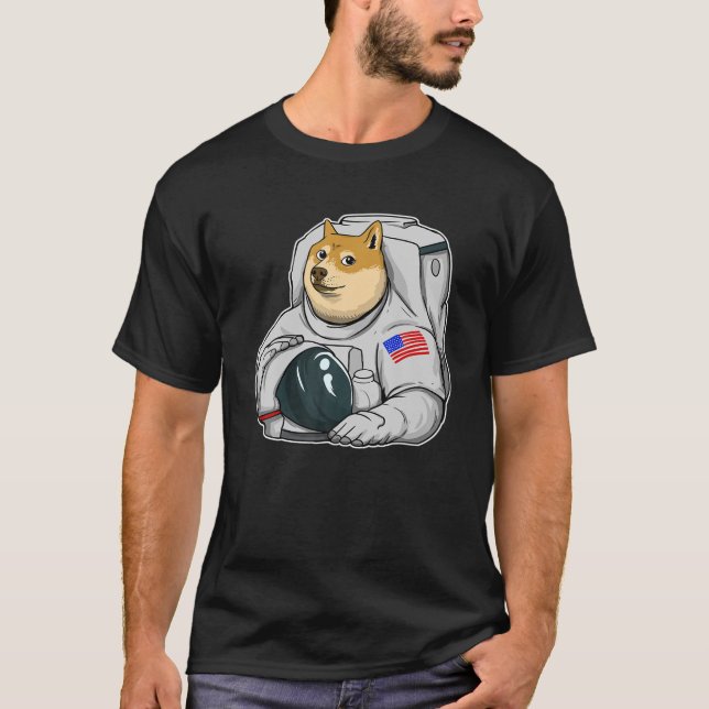 Dogecoin Moon Astronaut Kryptowährung Shiba Inu T-Shirt (Vorderseite)