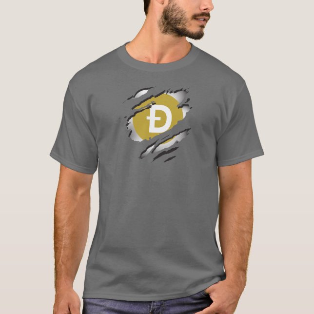 Dogecoin-Torn-Bild mit Logo-Darstellung unten T-Shirt (Vorderseite)