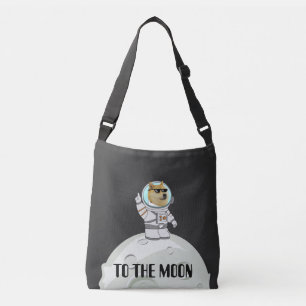 Dogecoin zum lustigen schwarzen Astronautenhund Tragetaschen Mit Langen Trägern
