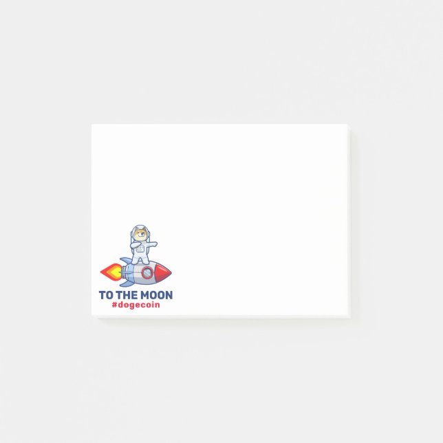 Dogecoin zum Moon Rocket Man Weltraumdampf Krypto Post-it Klebezettel (Vorderseite)