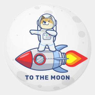 Dogecoin zum Moon Rocket Man Weltraumdampf Krypto  Runder Aufkleber