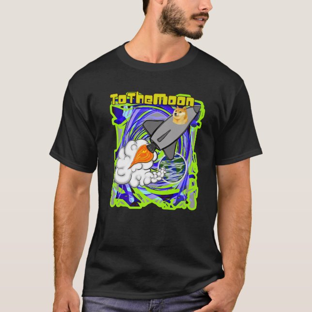 Dogenmünze in die Mondrakete T-Shirt (Vorderseite)
