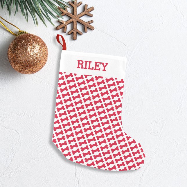 Dogenname Red Dog Bone Personalisiert Weihnachten Kleiner Weihnachtsstrumpf (Von Creator hochgeladen)