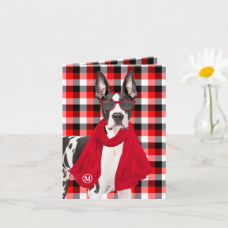 Dogge Deutsche Dogge Rot und Schwarz Kariert Monog Karte