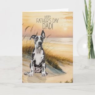 Dogge Deutsche Dogge Sonnenuntergangsstrand Vatert Feiertagskarte