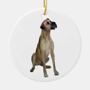 Dogge - Rehbraun Sitzen - natürliche Ohren Keramikornament