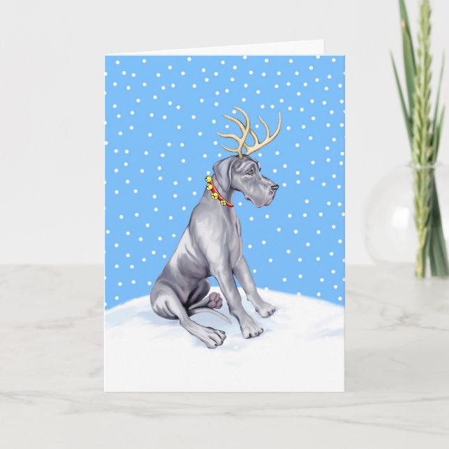 Dogge-Ren-Weihnachten blauer UC Feiertagskarte (Vorderseite)
