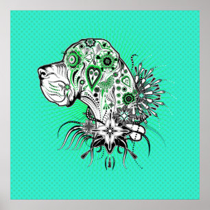 Doggen-Porträt Grün Poster