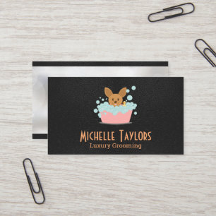 Doggie Bathing Grooming Leather Business Card Visitenkarte