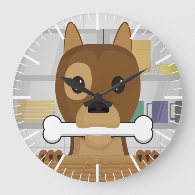 Doggie in der Küche Große Wanduhr (Vorderseite)