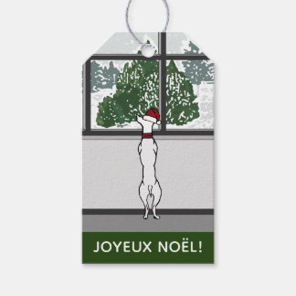 Doggie in der Weihnachtsfenster Geschenktasten Geschenkanhänger