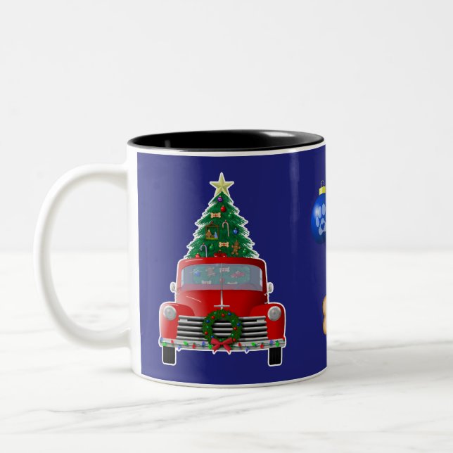 Doggie Leckerei Weihnachtsbaum Little Red Truck Zweifarbige Tasse (Links)