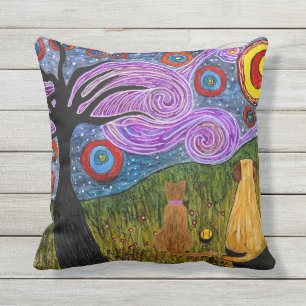 Doggie und Katze Starry Night Outdoor Pillow Kissen