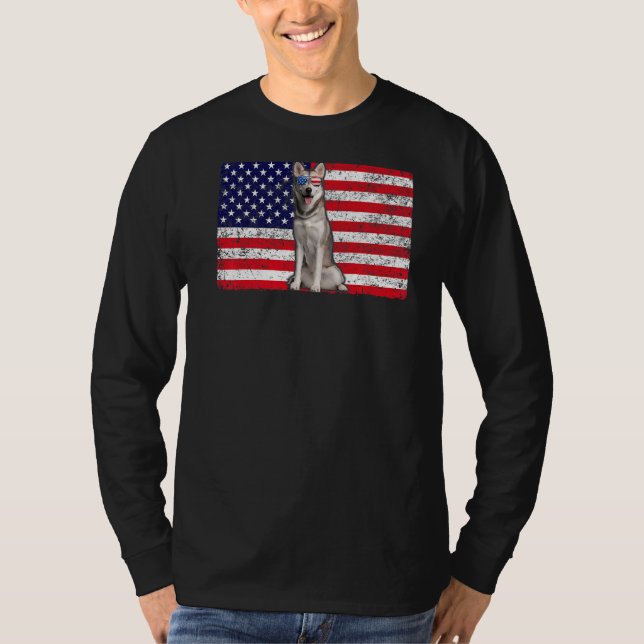 Doggie Usa Dog Owner Usa Siberische Husky Usa Flag T-Shirt (Vorderseite)