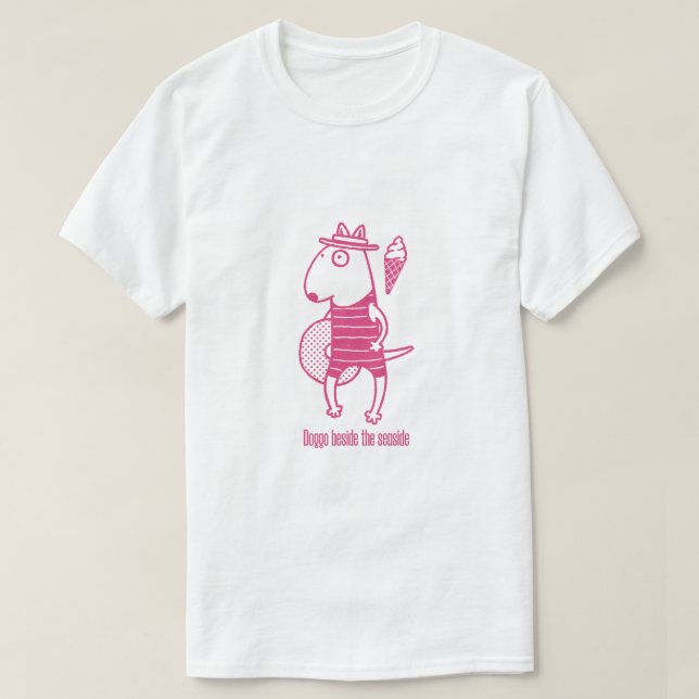 Doggo beside the seaside: Pink T-Shirt (Design vorne)