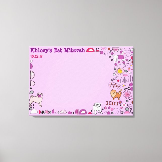 Doggy Hund Leinwand Bat Mitzvah Sign-In Memory Boa (Vorderseite)